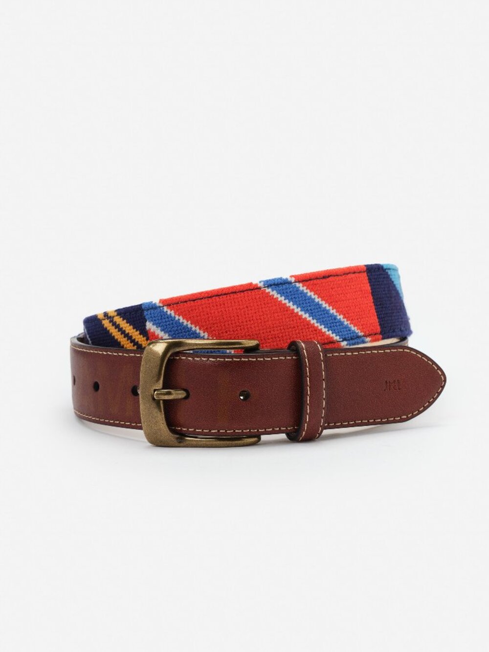 J McLaughlin Needlepoint Belt in Stripe - Brown/Multi NEW
